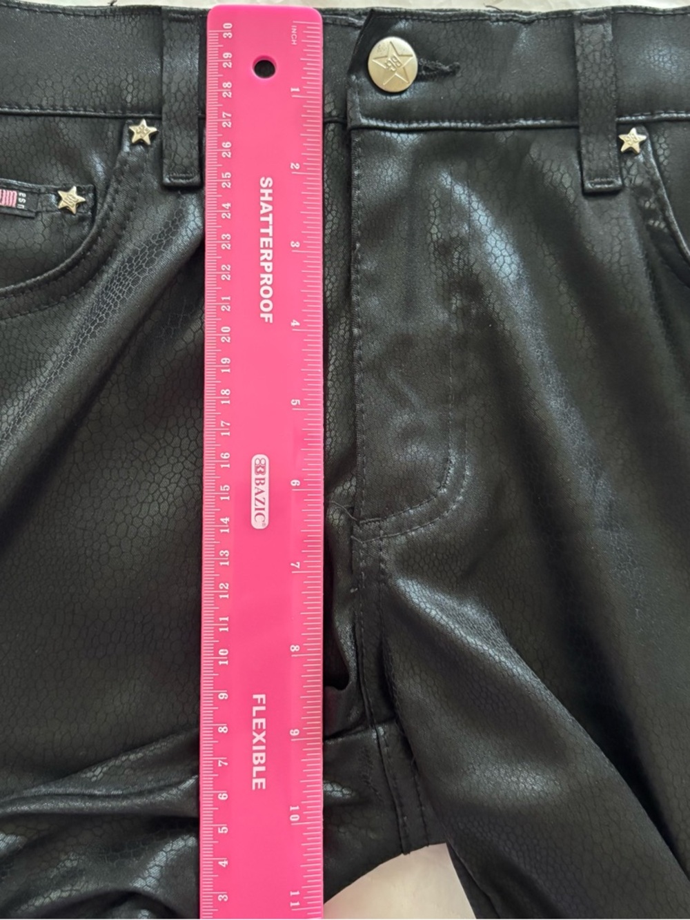 VTG Bubblegum Black Vegan Leather Flare Jeans SZ S 29 inches - Picture 6 of 14